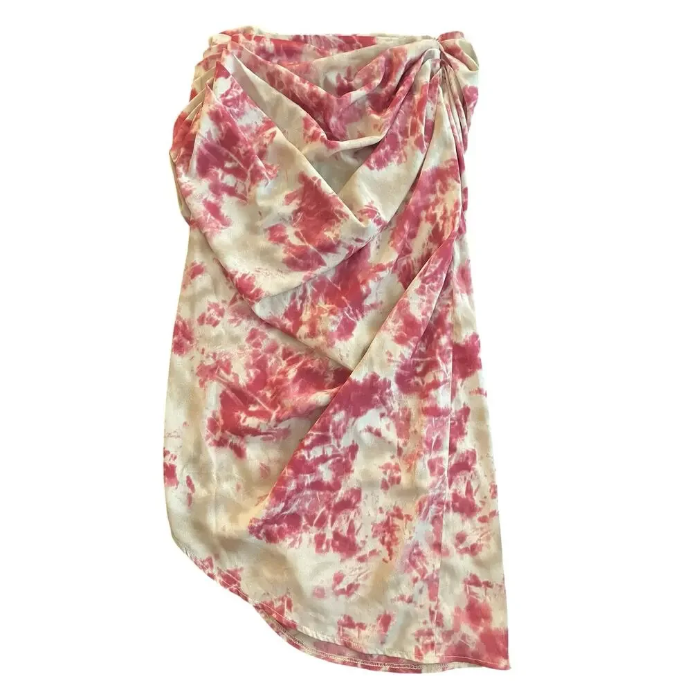 NWT PrettyLittleThing Fuchsia Tie Dye Ruched Side Midi Skirt Size 4